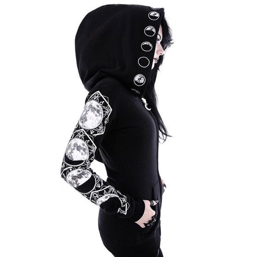 Женская винтажная готическая толстовка на молнии с длинным рукавом, пальто больших размеров