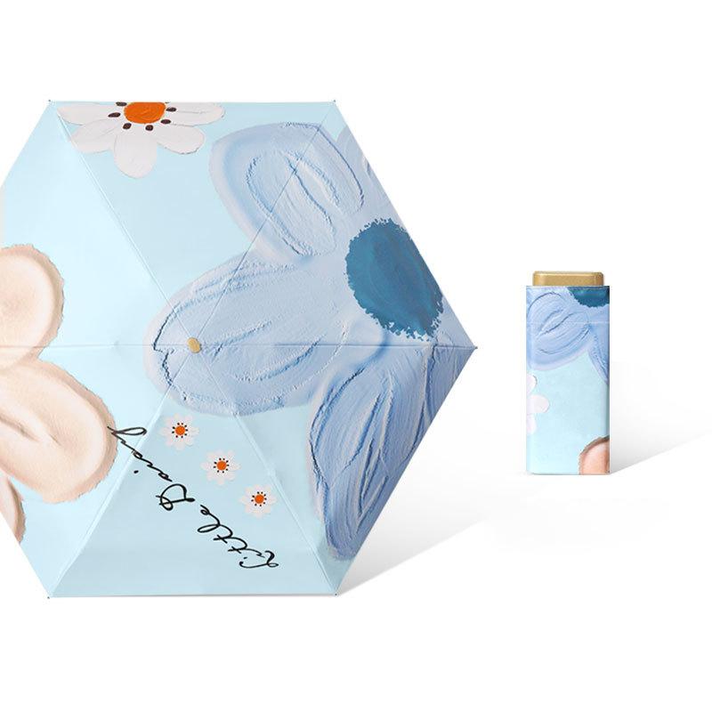 Small Fresh Portable Rain And Sun Anti-UV Umbrella Lady Chic Oil Painting Parasol Sunscreen Protection Mini Five-fold Umbrella