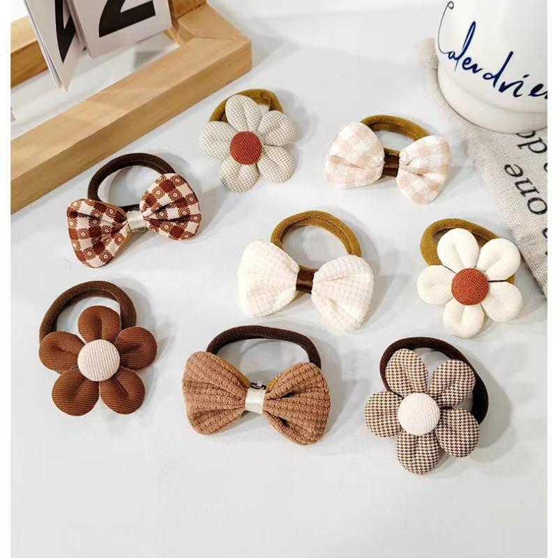 4Pcs Flower Girls Elastic Hair Bands Sweet Bow Hair Ties Children Ponytail Holder Rubber Band Headband Kids Hair Accessories