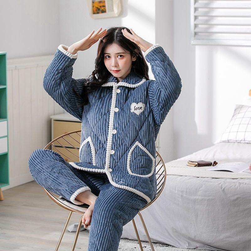 Girls' special home women's cotton thermal cotton clip flange loungewear coral winter thick velvet thickened