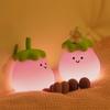 LED Cute Night Light for Kids, Soft Silicone Cartoon Night Lamp, Pink Eggplant Shape with Smile-Battery Powered Baby Night Light