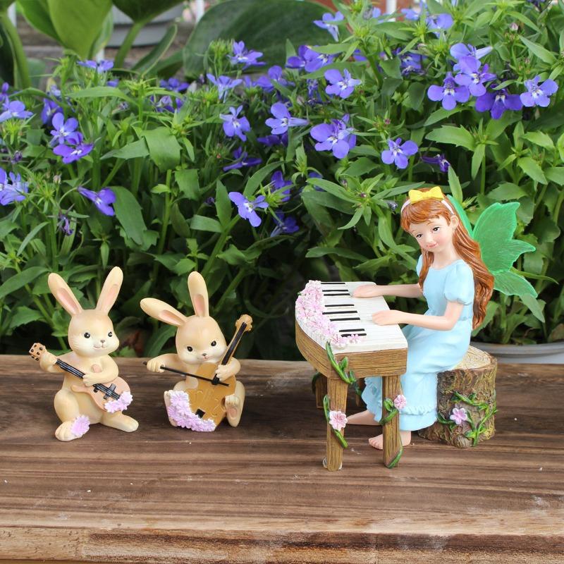 Luminous Flower Fairies and Rabbit Band Ornaments, Garden Fairy Statues, Courtyard Lawn Landscape Decorations