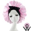 Silk Satin Sleep Cap with Ribbon Bow for Women - Elastic Wide Brim Bath Headscarf Hat for Hair Care