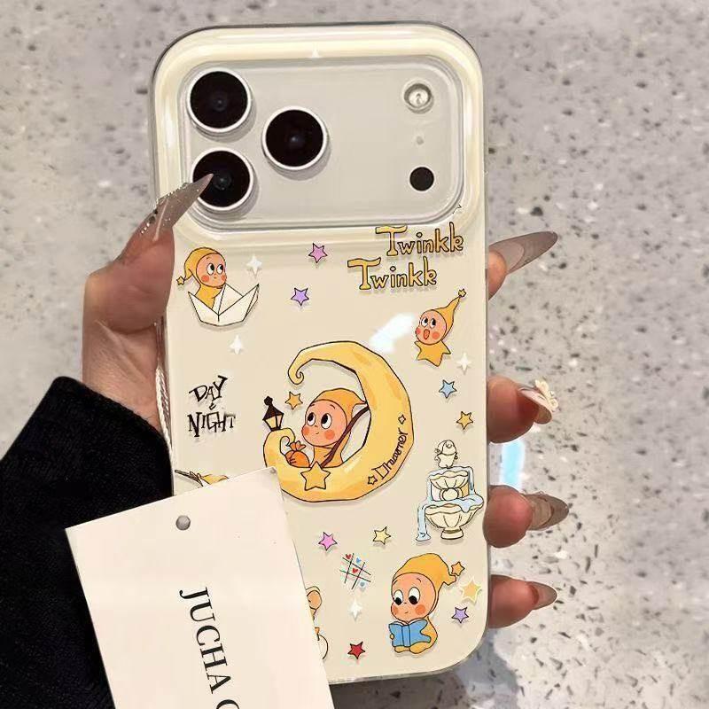 Cartoon Moon Star Human Design Phone Case IPhone 17 Pro Max 16 Series Soft TPU Shockproof Full Cover