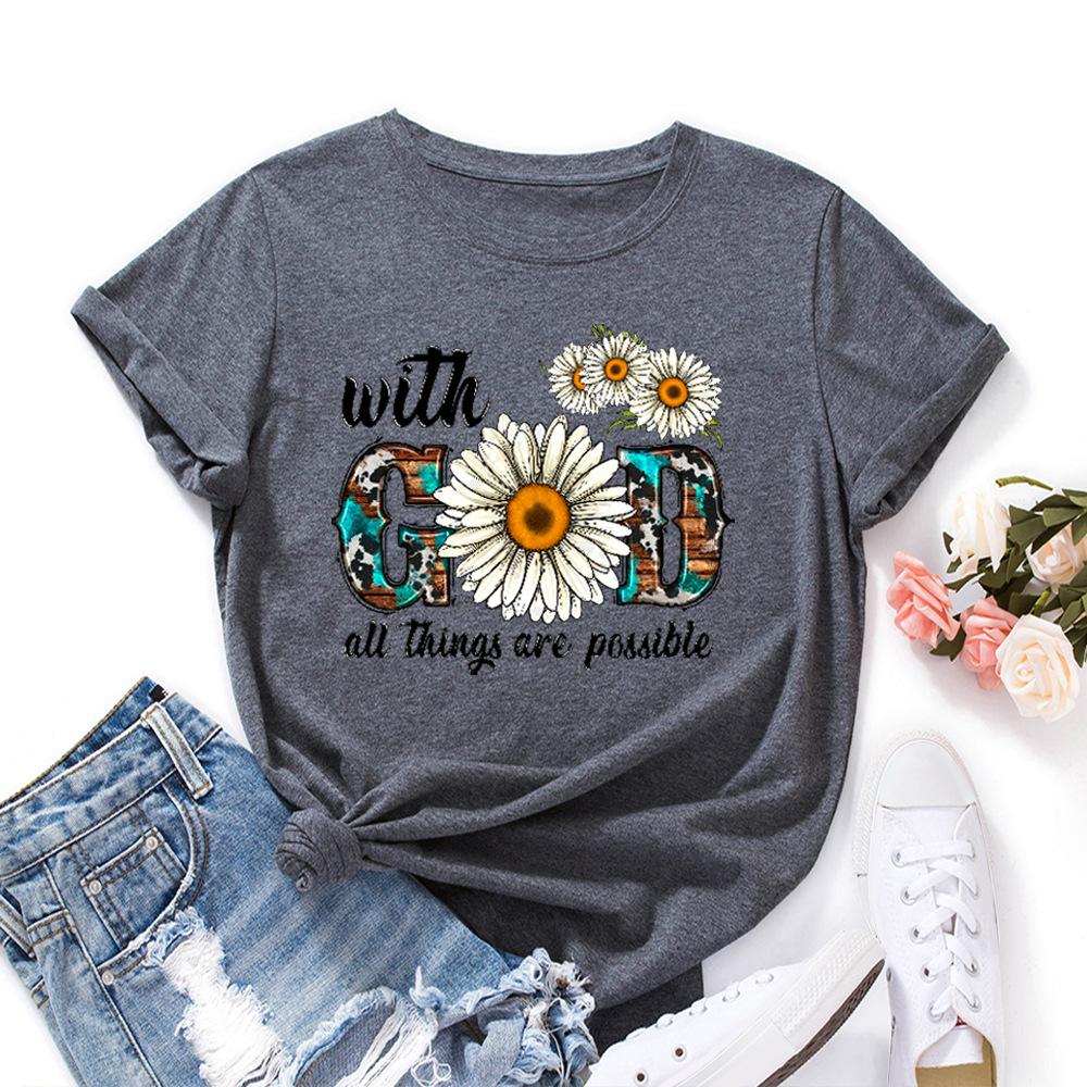 Хлопковая футболка с коротким рукавом и круглым вырезом, женская, с 2D-принтом, топы