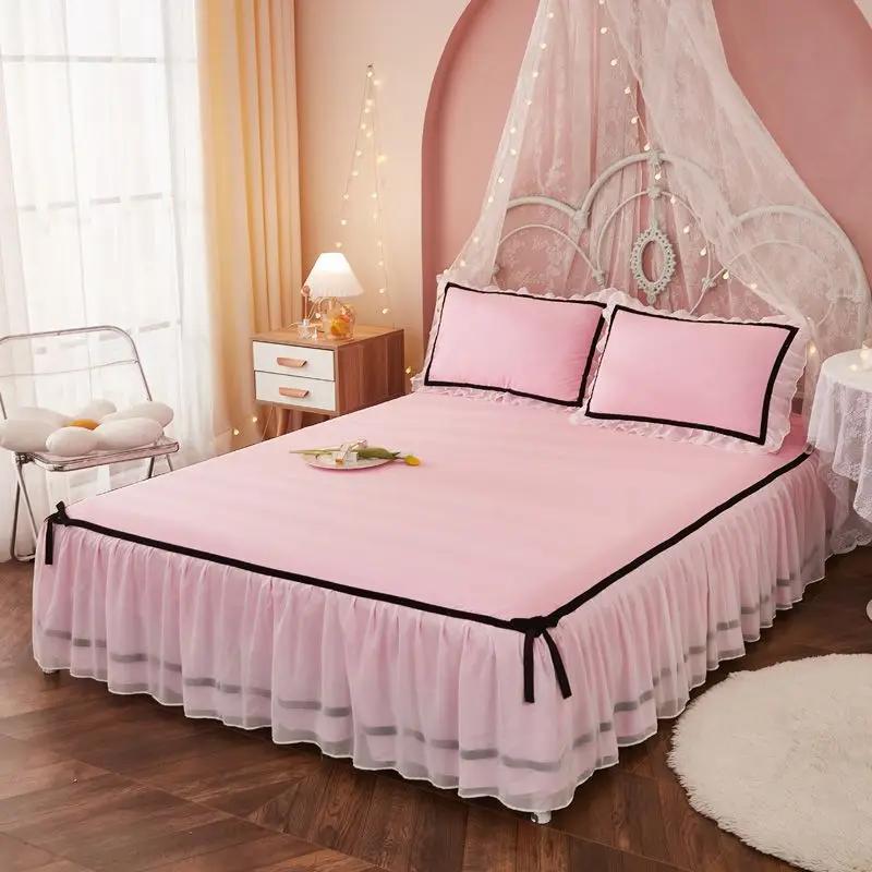 Однотонный чехол для кровати, украшение для кровати, чехол для матраса, защитная накладка в стиле принцессы