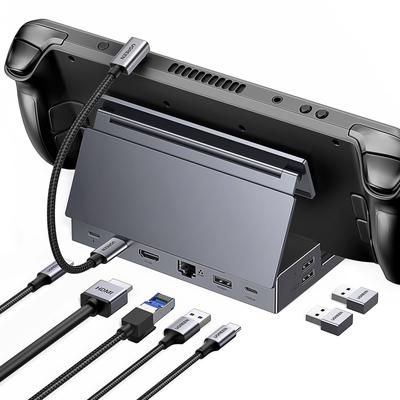 Док-станция UGREEN Steam TV для док-станции Go Hub, высокоскоростная передача данных 10 Гбит/с, порты Ethernet 1000 Мбит/с, считывание карт, совместимость с PD 100 Вт, отсутствие угла задержки