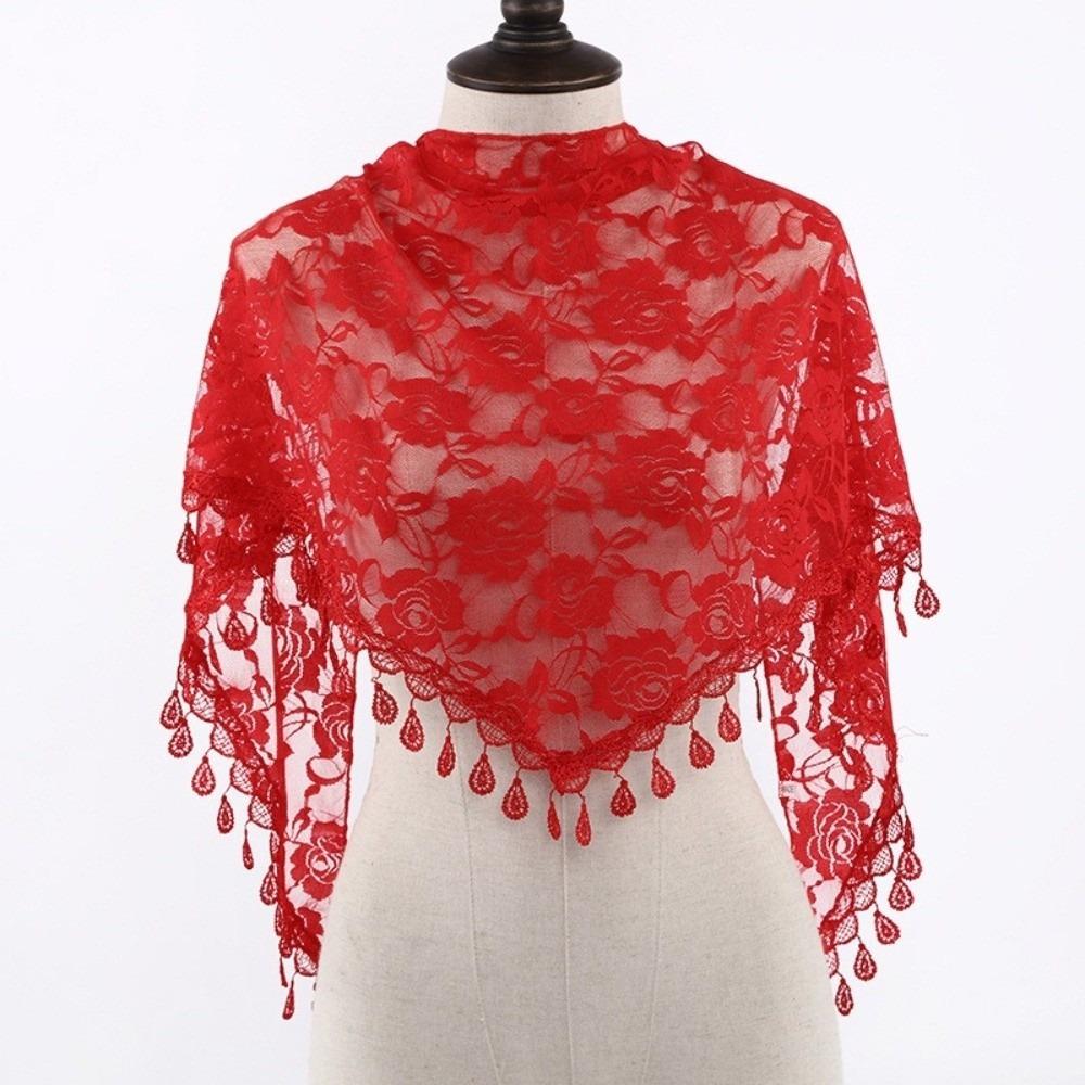 Sun Protection Printed Wraps Colorful Flower Triangle Headband Elegant Lace Scarf Holiday