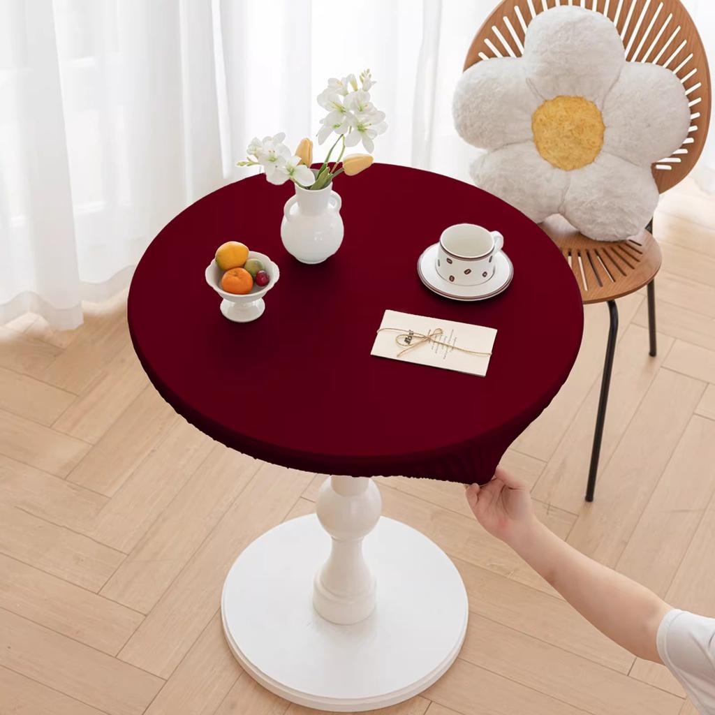 Waterproof Oil Resistant Wash Free Leather Round Tablecloth Full Cover Elastic Non Slip Heat Resistant Home Table Cover