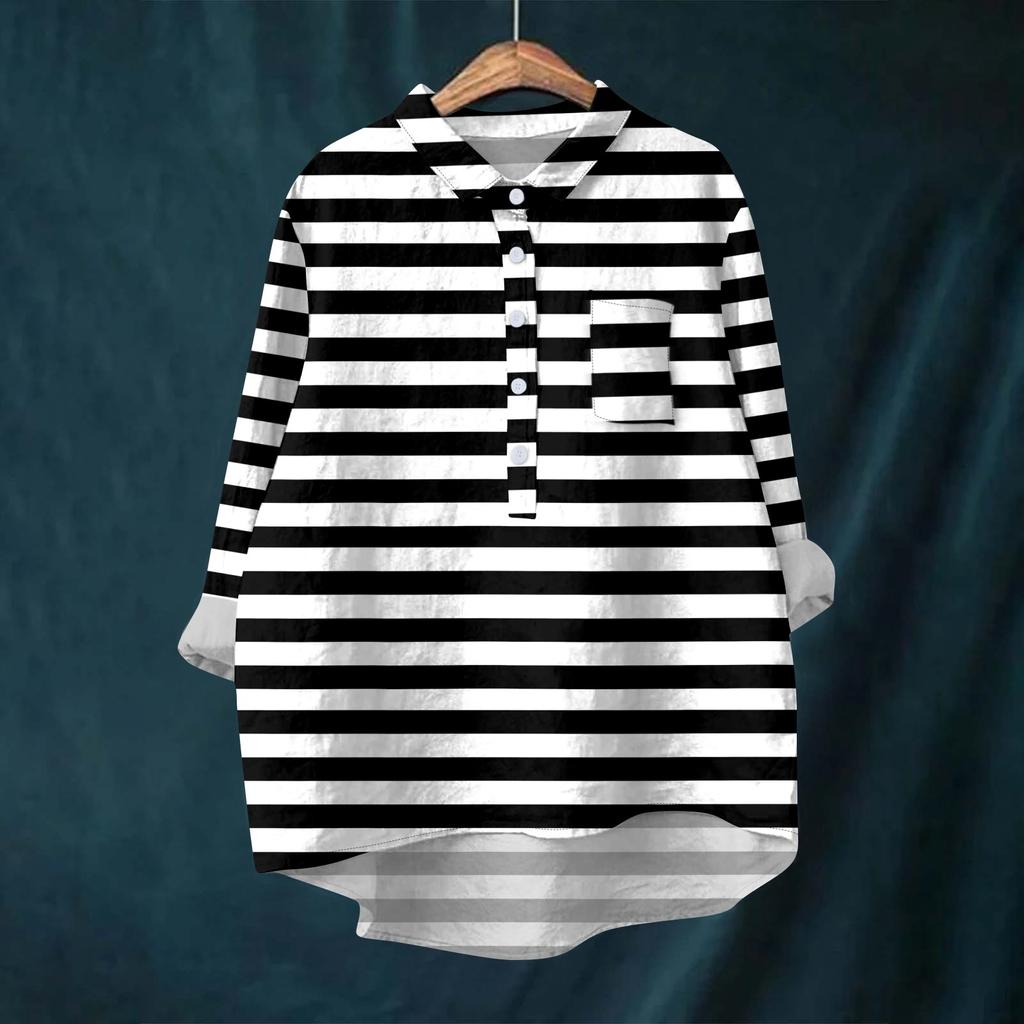 Women's Shirt Blouse Long-sleeved With Buttons Print Casual Hem Irregular Shirt Collar Top