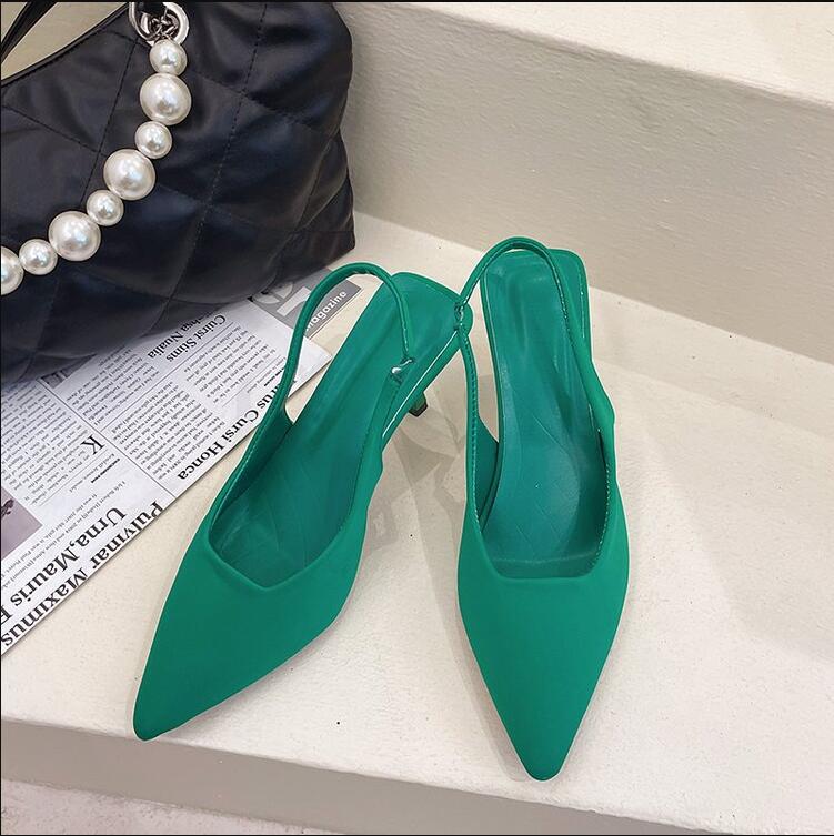 Женские босоножки на высоком каблуке с острым носком, зеленые туфли-лодочки с открытой пяткой, тонкие туфли на щиколотке, вечерние женские сексуальные босоножки