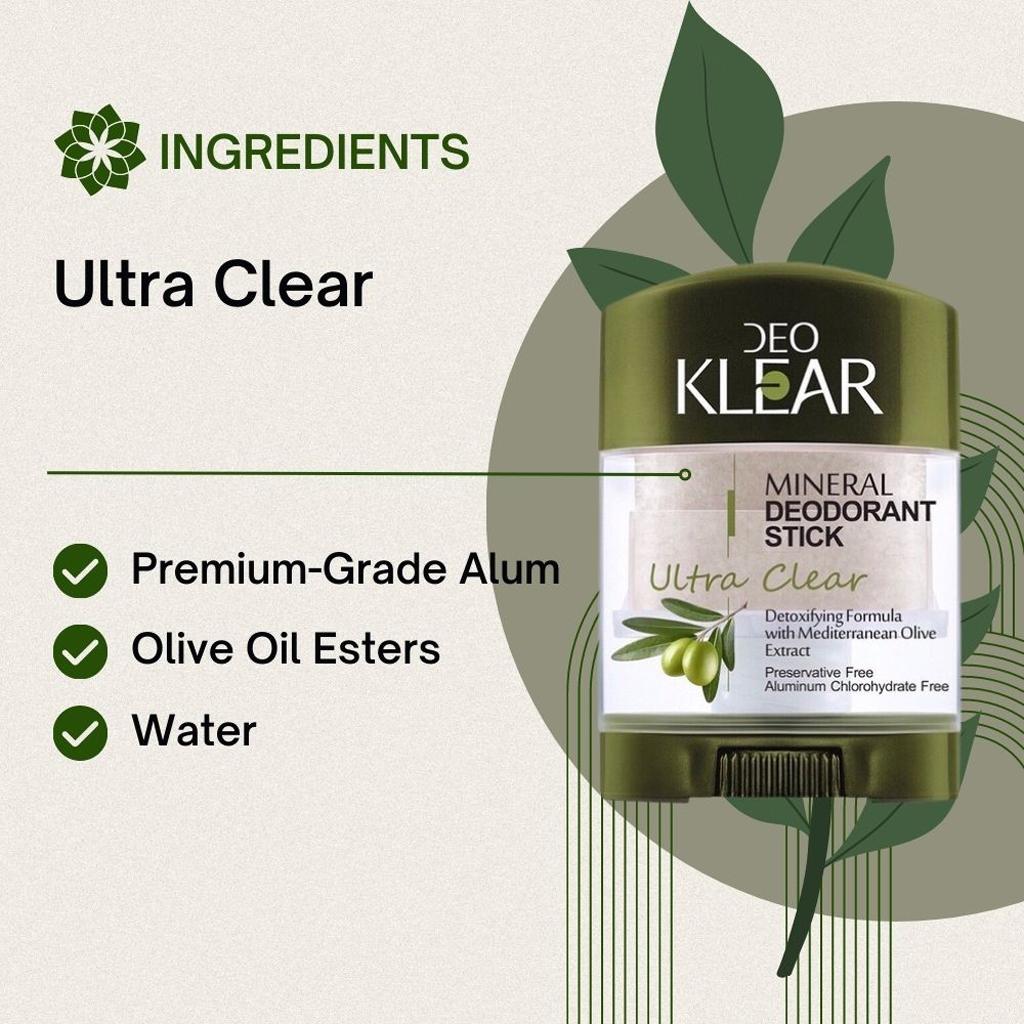 DEOKLEAR Минеральный дезодорант-стик 70 г. (Ultra Clear) - Детоксикационное средство с экстрактом средиземноморской оливы