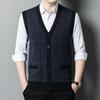 New Autumn Knitted Vest Vest Open Cardigan Vest Middle-aged and Young Men's Dad Top Bottoming Shirt