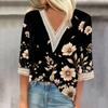 Женская модная футболка с V-образным вырезом и кружевным винтажным цветочным принтом, повседневный топ с семью рукавами