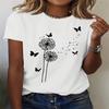 Summer Round Neck Short Sleeved Top with 3D Dandelion Pattern Printed Women’s T-shirts