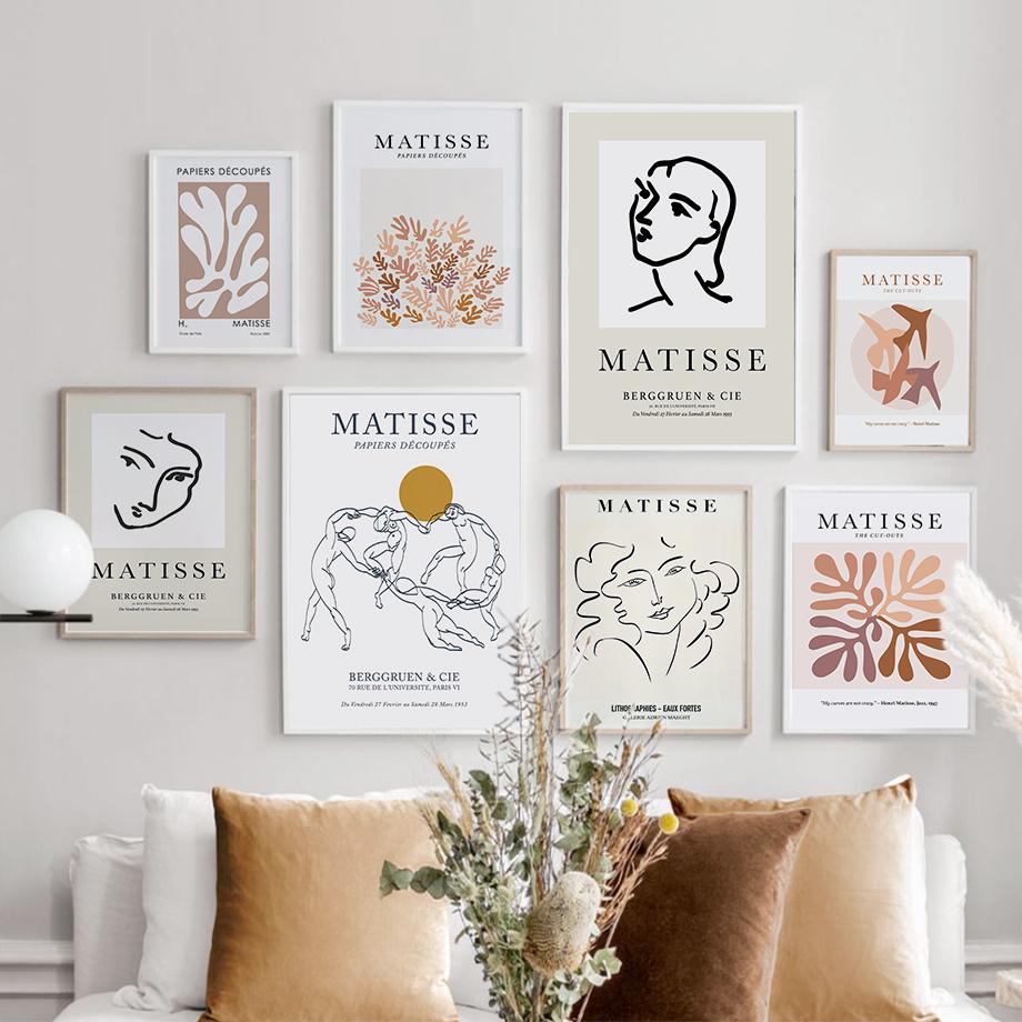 Matisse Line Face Coral Leaf Bird Abstract Posters And Prints Wall Art Canvas Painting Hotel Bar Pictures For Living Room Decor