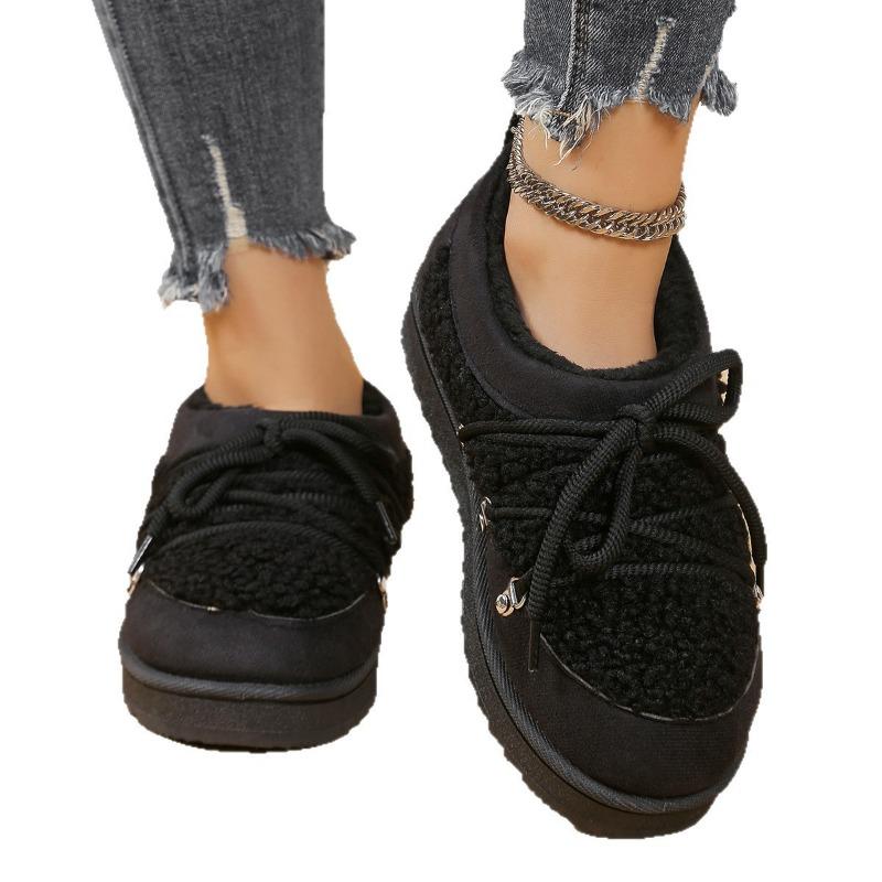 Зимние новые ботинки большого размера на толстой подошве, бархатные, с утолщенными ремешками, женские теплые ботинки из овечьей шерсти, короткие ботинки, хлопковая обувь