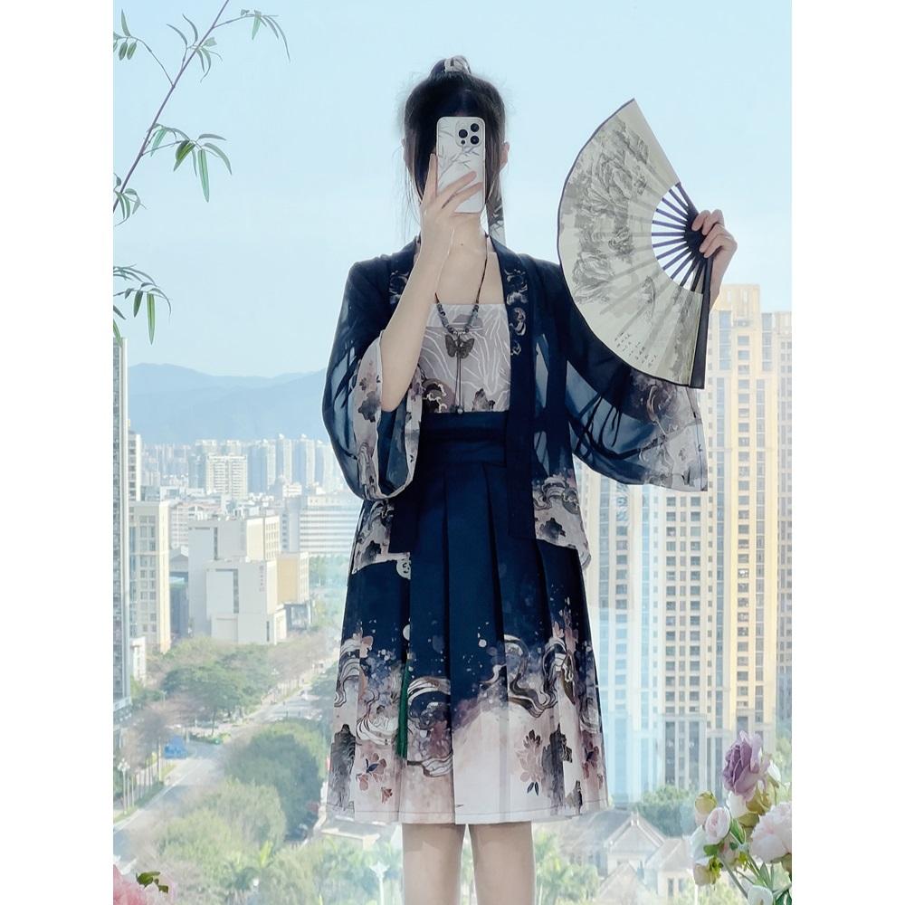 Ханьфу в стиле династии Сун для женщин, плиссированная юбка, повседневный комплект, весна и осень