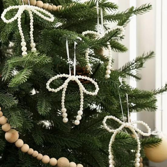 Рождественские украшения в виде банта из искусственного жемчуга, белые банты из бусин из искусственного жемчуга, подвесное украшение, бантик, верхушка для елки для свадьбы, девичника, детского праздника, украшения на день рождения