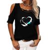 Women Fashion Off Shoulder T-shirt Ladies Casual O Neck Print Top Summer Short SleeveTee Shirt