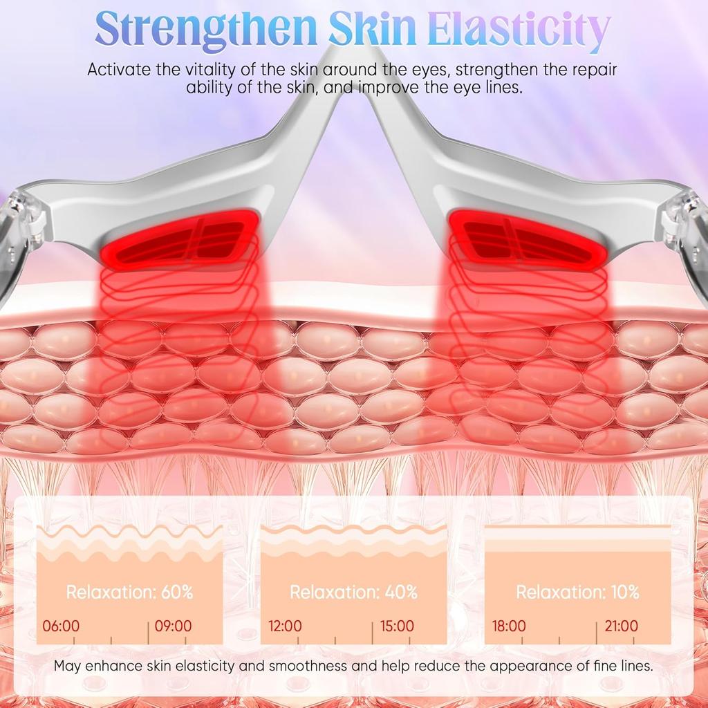 Очки для светотерапии под глазами, 2 режима светотерапии, косметический прибор с массажем для глаз для снятия усталости глаз, мешков под глазами, темных кругов (белый)