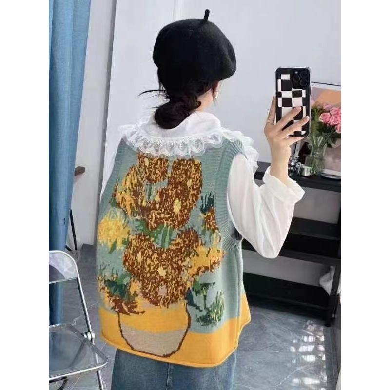 DIMANAF 2023 Новый жилет больших размеров большого размера Осенние женские свитера с узором и принтом Вязание Модные свободные свитера больших размеров Синий Базовый повседневный стиль Свободный свитер