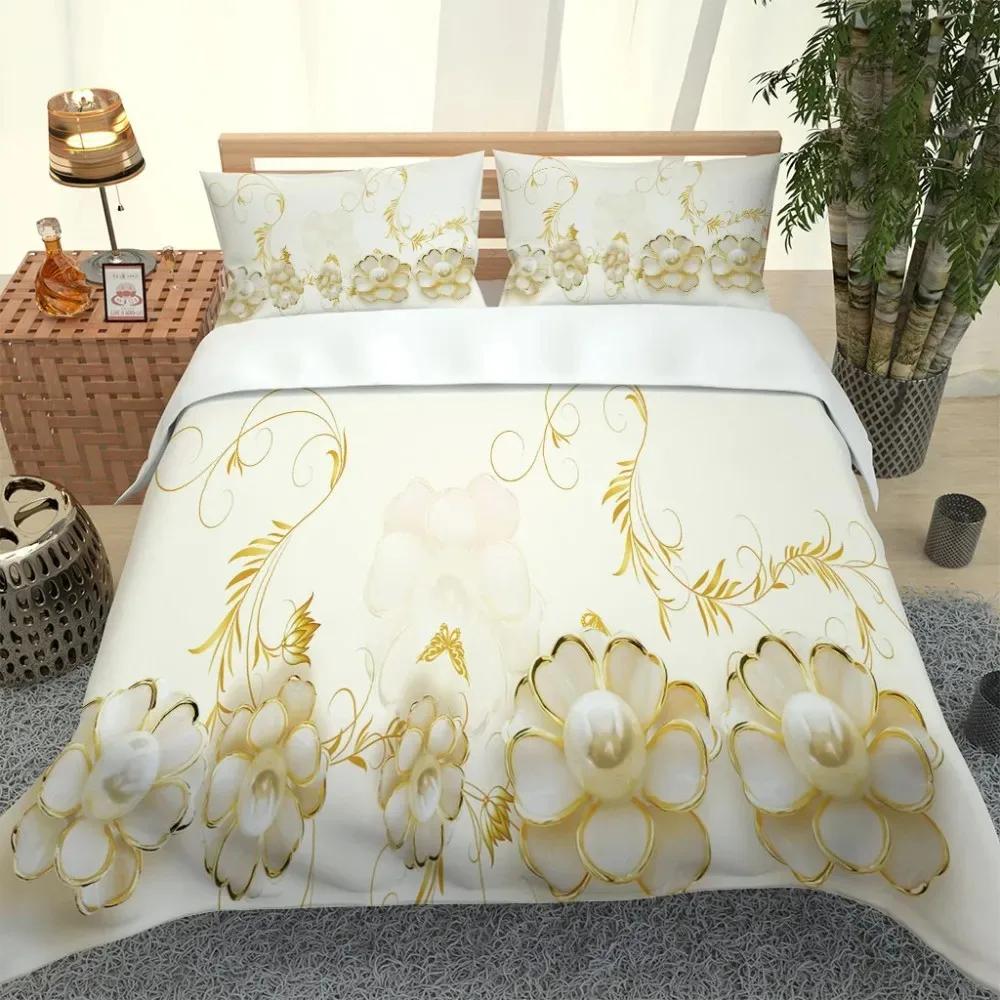 3D Angel Bedding Set Golden Luxury Bedclothes European Pattern Duvet Cover Retro Chain Comforter Cover 3 Piece For Girls Boys