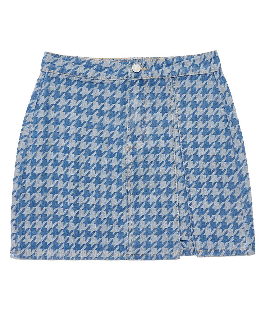 Deliscent Houndstooth Denim Skirt [Blue]