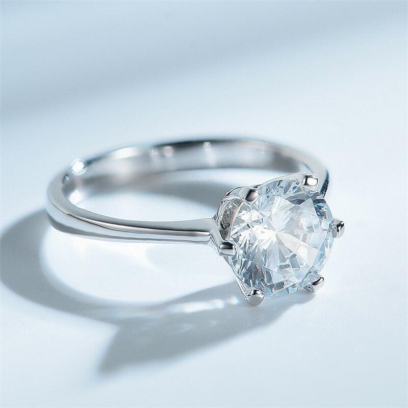 Классический пасьянс из стерлингового серебра 925 пробы с прозрачным круглым цирконом, простой дизайн, кольца для женщин, подарок на годовщину, изысканные украшения