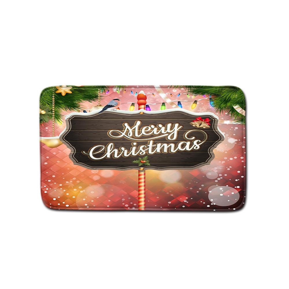Christmas Bathroom Non-Slip Door Mat, Shower Curtain Floor Mat Combination Four-Piece Toilet Absorbent Carpet