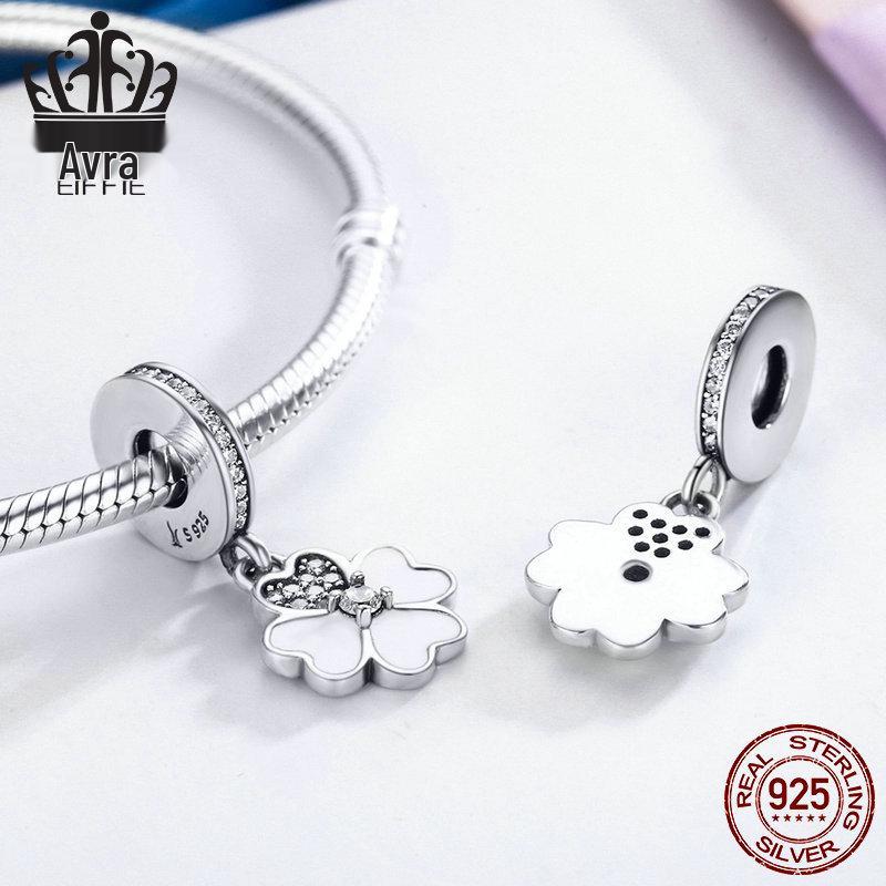 Everle Korea Four-Leaf Clover 925 Sterling Silver Pendant with Inlaid Diamonds (SCC259)