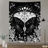 Gothic Tarot Death Black Cat Tapestry Wall Hanging Moon Phases Stars Witchy Occult Aesthetic Wall Art Bedroom Dorm Decor