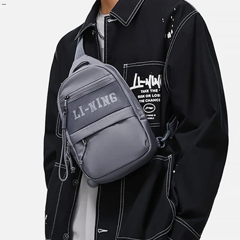 Li Ning Спортивная коллекция Athleisure Полиэстер Сумка через плечо на одно плечо Sling Bag Обычная Унисекс Теневой серый ABDT203-1