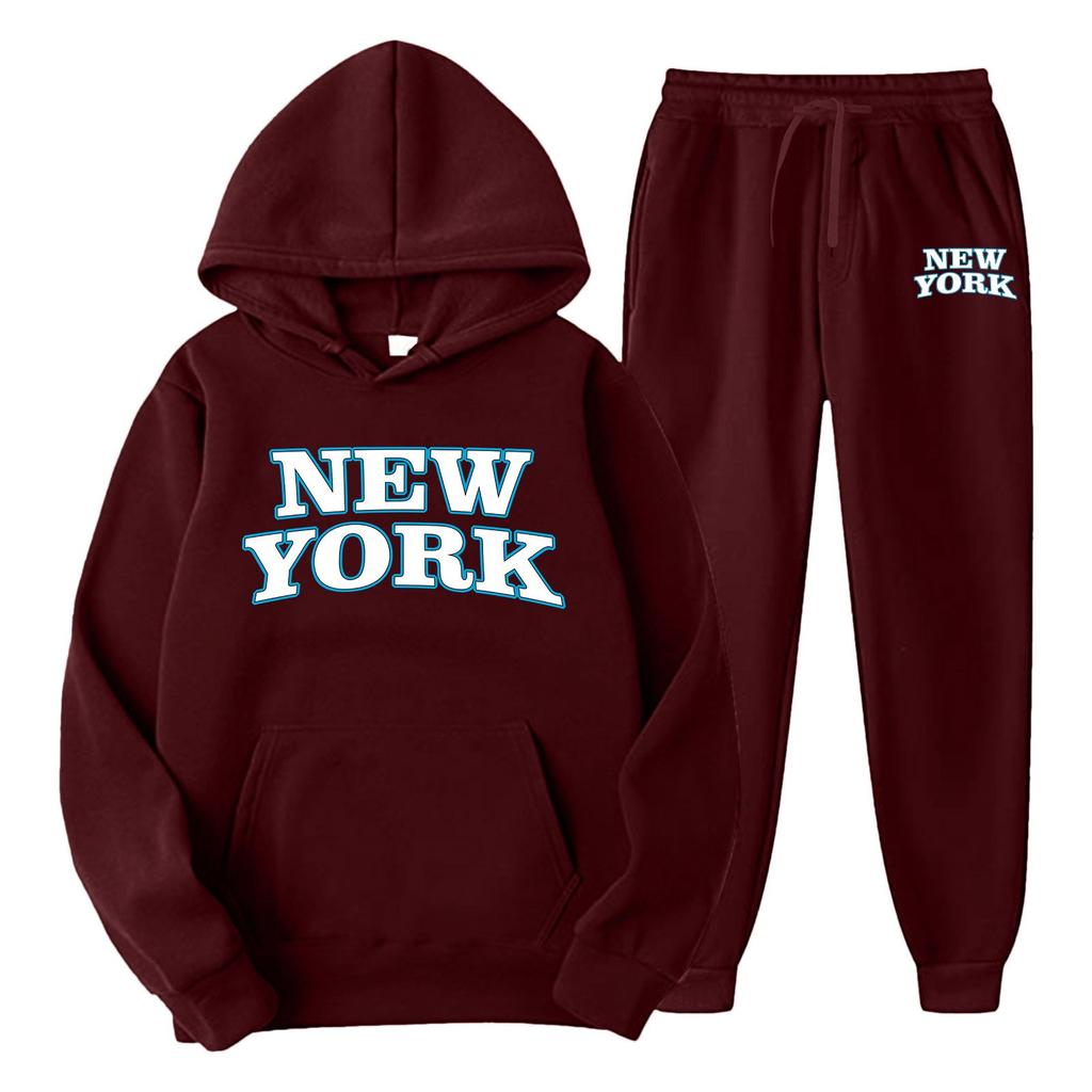 Мужской и женский повседневный спортивный костюм-двойка с принтом, свободный, с капюшоном