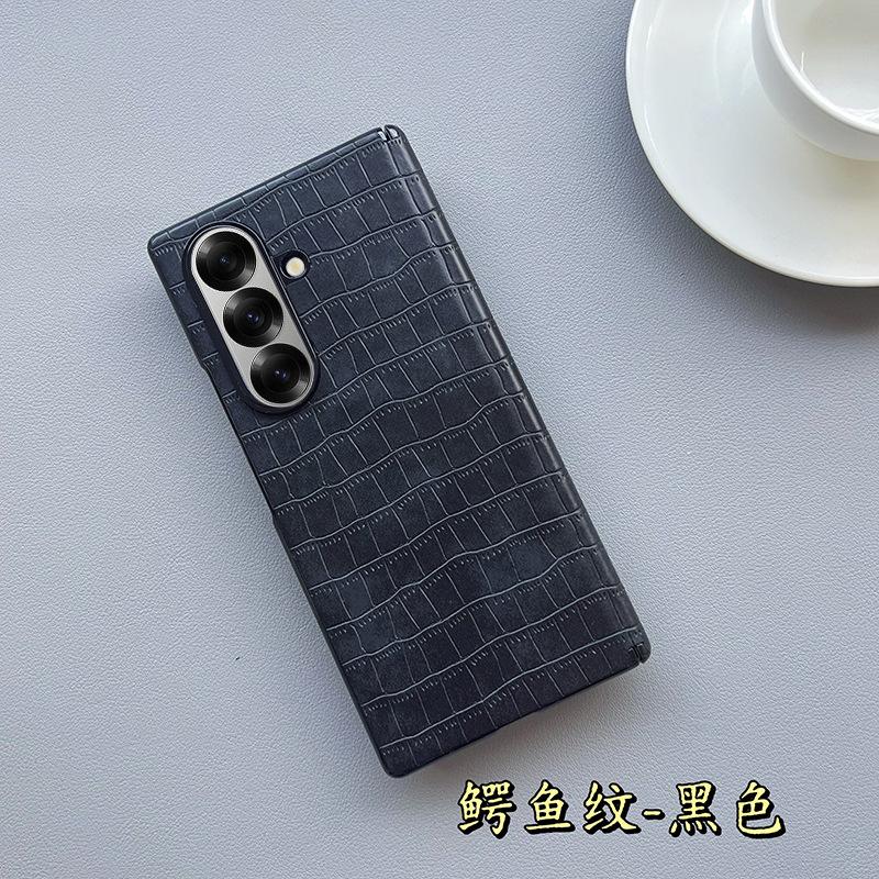 Применимо к чехлу для складного телефона Samsung zfold7 с узором под крокодила, новый магнитный чехол из натуральной кожи для внешней стороны Fold7 с центральной осью, полностью закрывающий