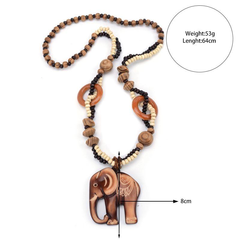 Wholesale Price Hot Sale for Women Necklace Long Hand Made Bead Wood Elephant Pendant Ethnic Style