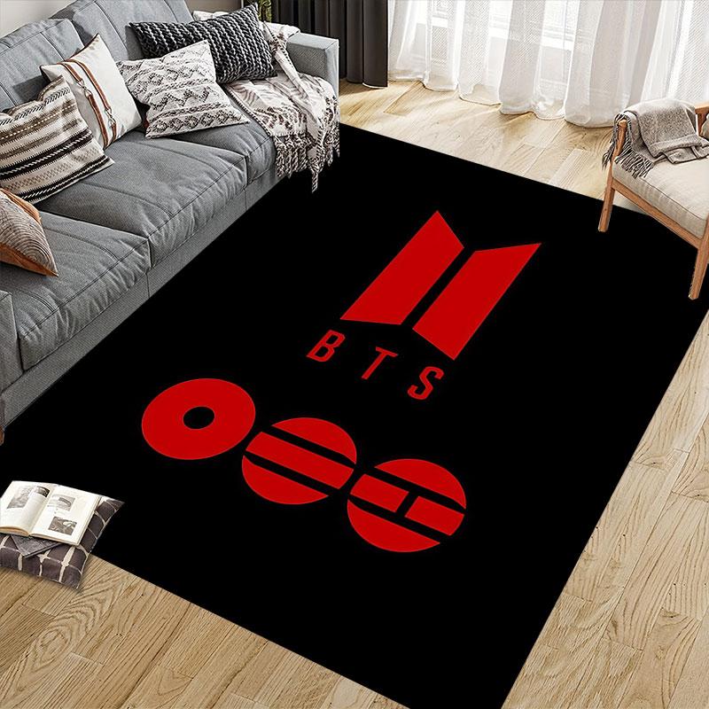 BTS Printed Carpet, Home Sofa Decoration for Living Room & Bedroom, Non‑Slip Play Flannel Floor Mat for Game Room