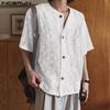 Мужские кружевные рубашки оверсайз летние с коротким рукавом на пуговицах топы-накидки пляжная одежда