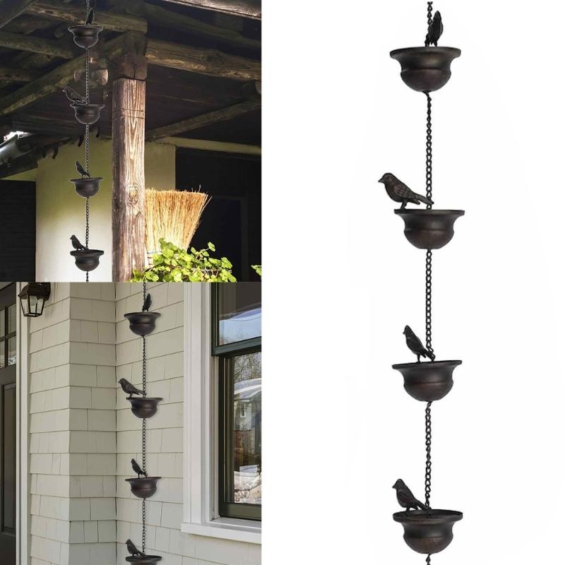 Birds On Cups Rain Chain for Rain Functional Decorative Replacement Downspout Chain for Outside Metal Rain Catcher