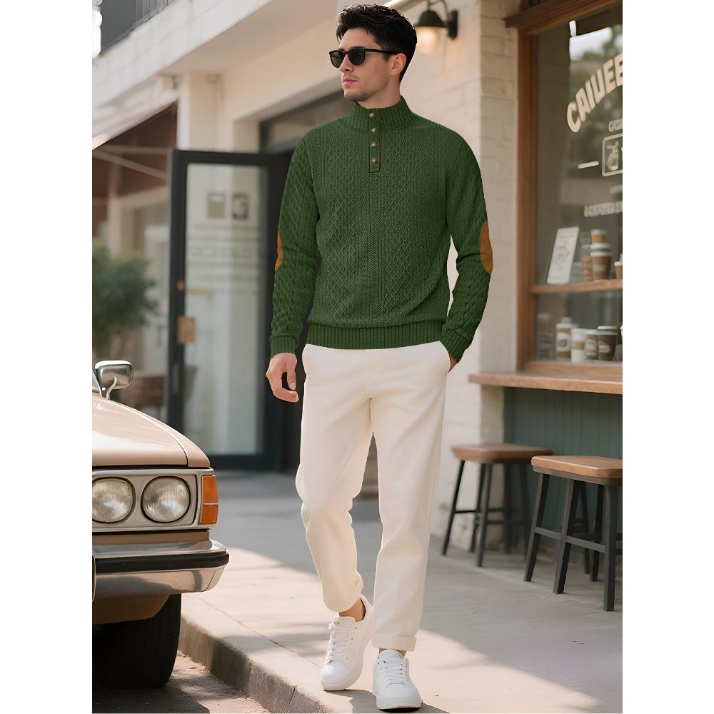 Мужская толстовка с длинным рукавом, на пуговицах, со стойкой воротником, жаккардового плетения, для повседневной спортивной одежды