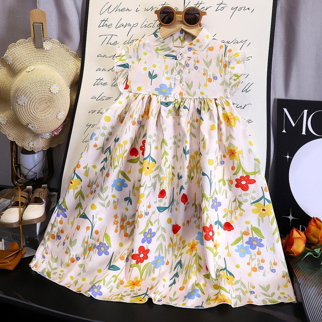 Korean Style Girl Summer Floral A Line Dress With Soft Fabric For Toddler Girls