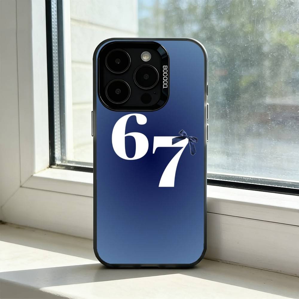 Six S-Seven 67 Phone Case For iPhone 17,16,15,14,13,12,11 Plus,Pro Max,XS,Colored Silver Plated Inside Cover
