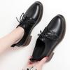 Women's Shoes Spring Lace-Up Genuine Leather Ladies Shoes Thick Heel Casual Round Toe British Large Size Women Shoes