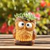 Cartoon Owl Planter Resin Animal Vase Pen Container  Green Plants Potted