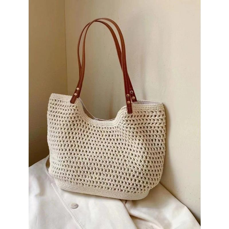 Large Capacity Straw Woven Tote Bag Women's New Summer Seaside Leisure Vacation Woven Beach Bag Shoulder Armpit
