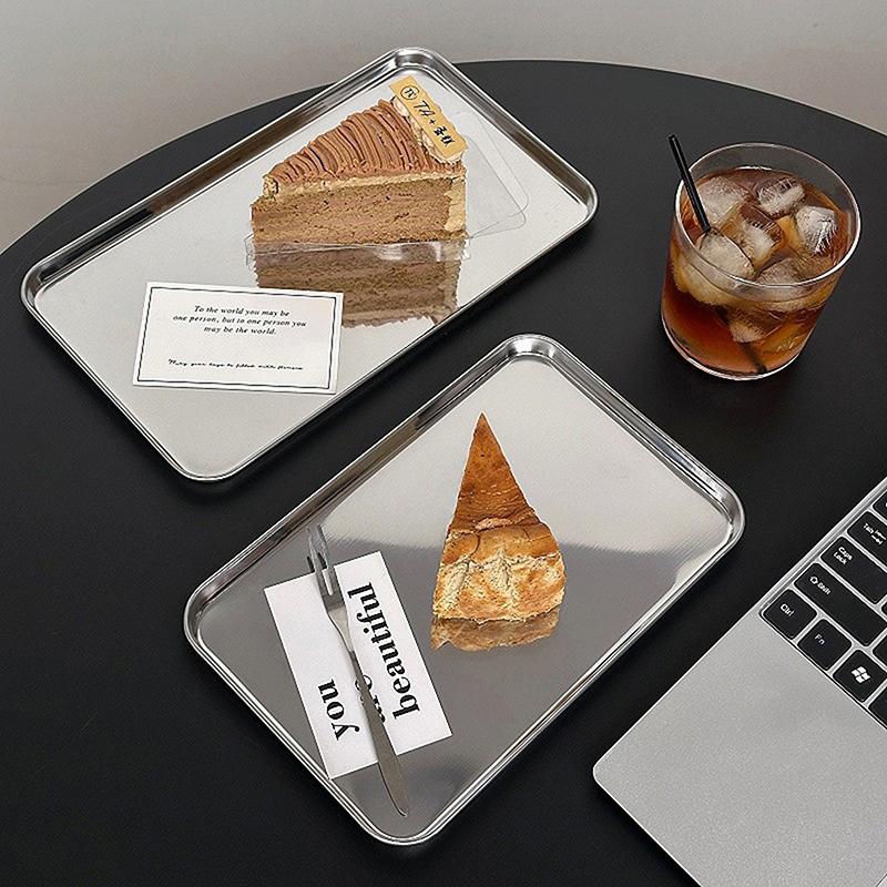 New Stainless Steel Rectangular Coffee Shop Pallet Storage Disk Net Snack Cake Dish Dining Dessert Plate Kitchen Dish Tray