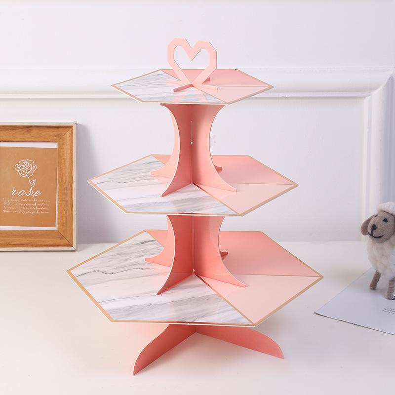 Складная трехъярусная бумажная подставка для торта, товары для дня рождения, десертный стол, украшение для торта, цветная подставка для кексов