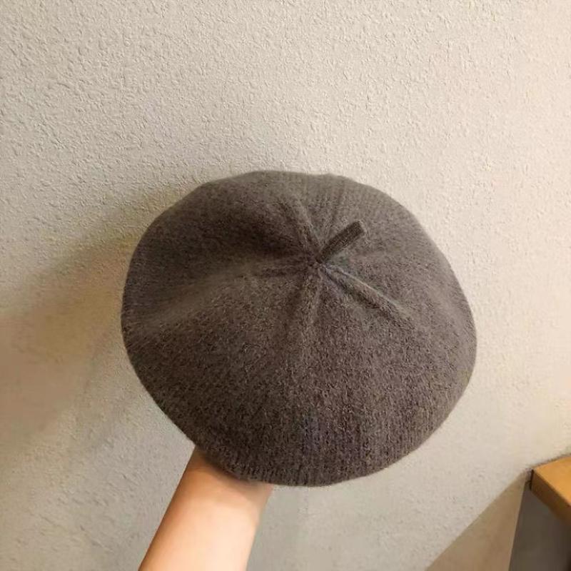 Восьмиугольная шапка, женский берет, женские осенне-зимние вязаные шапки для женщин, вязаная шерстяная шапка большого размера, французская однотонная шапка