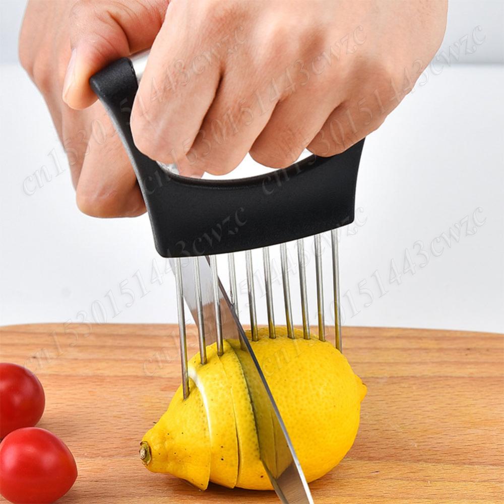 Onion Slice Holder with Anti-Slip Handle Onion Pin Slicer Stainless Steel Kitchen Chopper Slicing Tool for Onion Potato Lemon