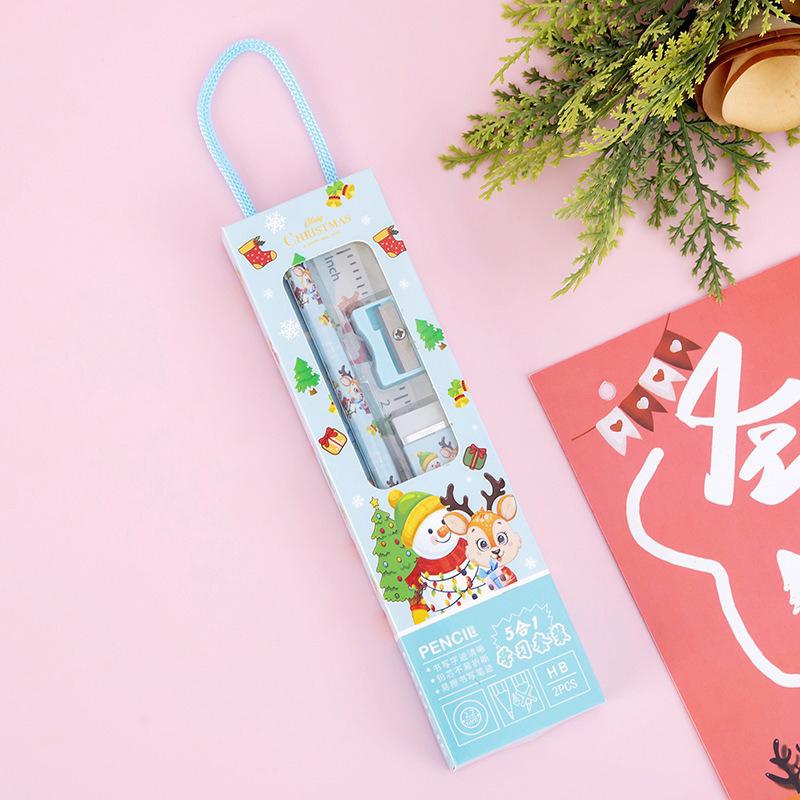 5 шт. кавайный детский канцелярский набор подарочная коробка призовой подарок для детского сада рождественский подарок карандаш линейка ластик точилка канцелярский набор